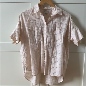 Madewell Pink Eyelet Courier Shirt